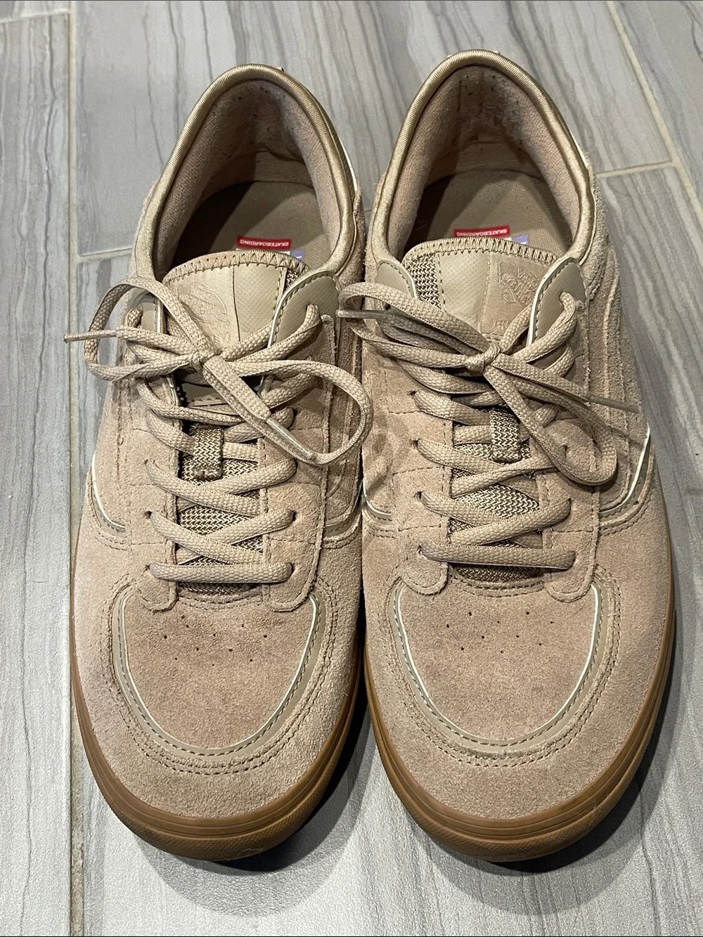 Vans POP CUSH Suede Low-Top Sneakers in Tan with Gum Sole